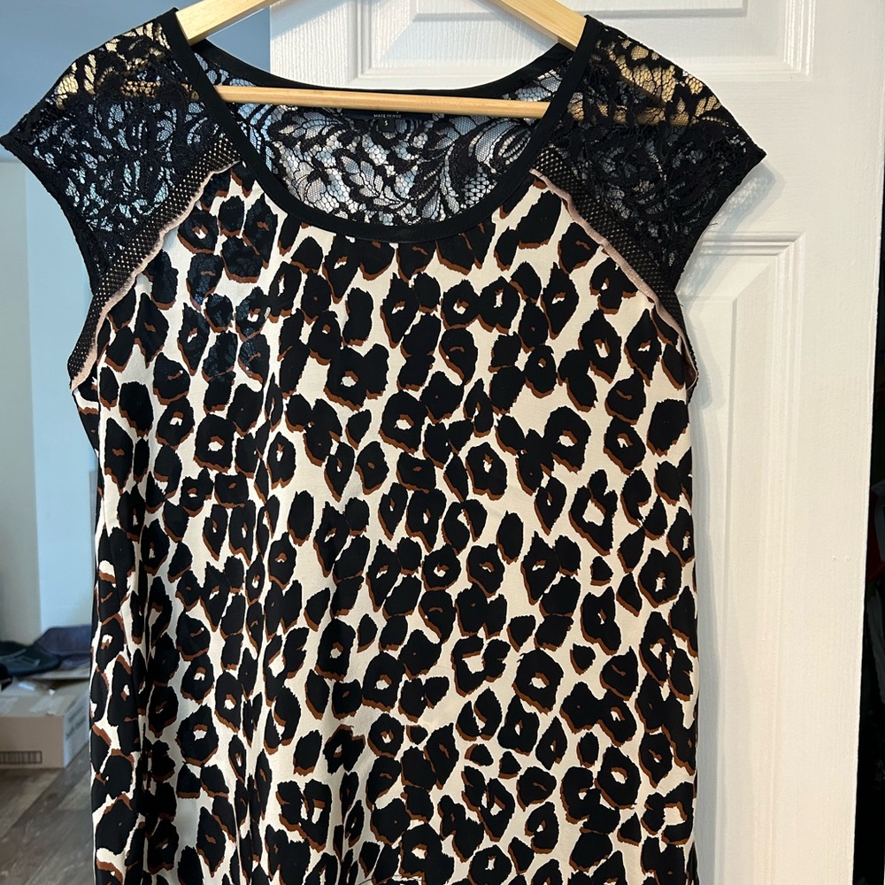 Nanette Lepore Silk and Lace Leopard Print Silk Top